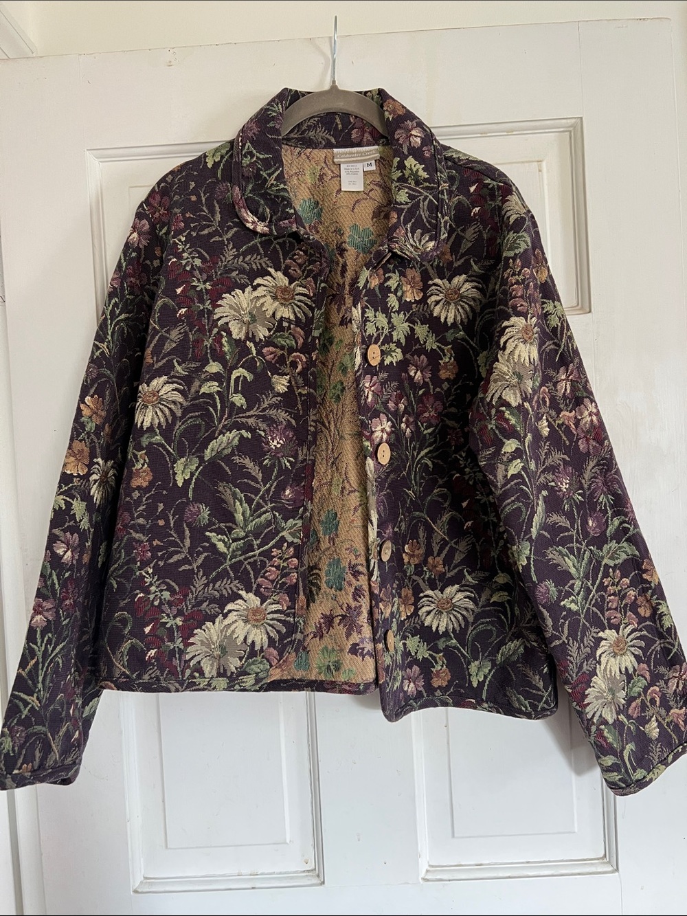 Coldwater Creek Purple Floral Jacquard Button-Front Jacket